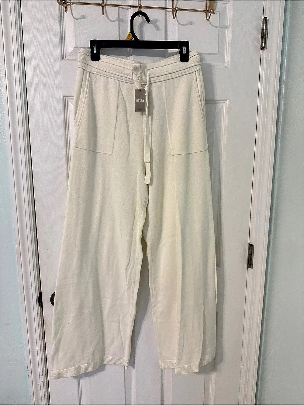 NWT Haven Well Within Sweater Knit Drawstring Wide Leg Pants Cream Medium